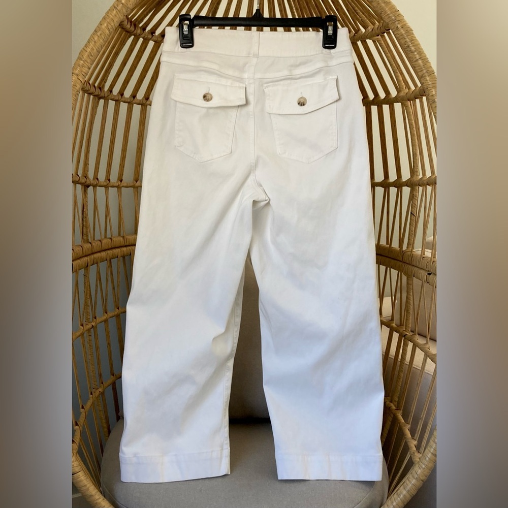 🥥 SPANX White High Rise Cropped Wide Leg Pants Ankle Length L - Picture 4 of 11